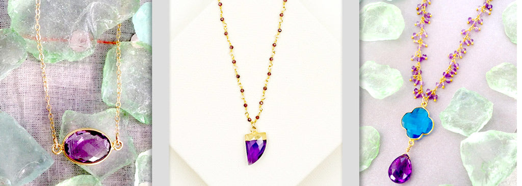 Amethyst birthstone with clover and tusk drop