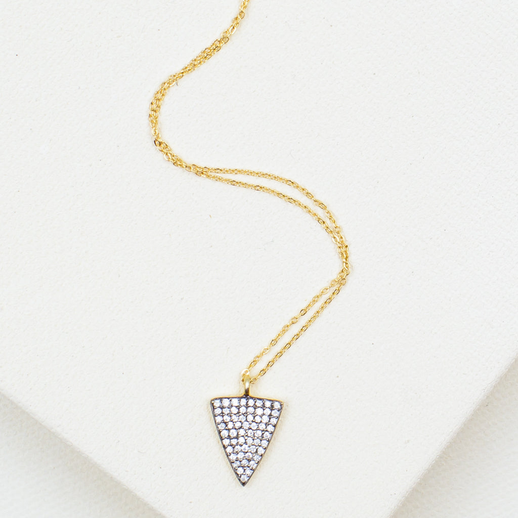 cubic zirconia triangle point gold pendant chain trendy necklace