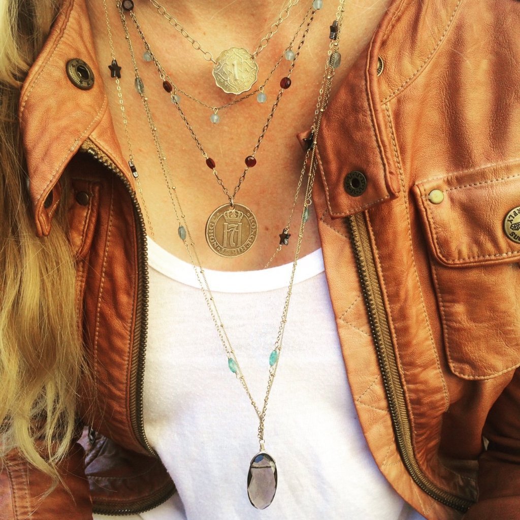 vintage coin necklaces garnet topaz crystal