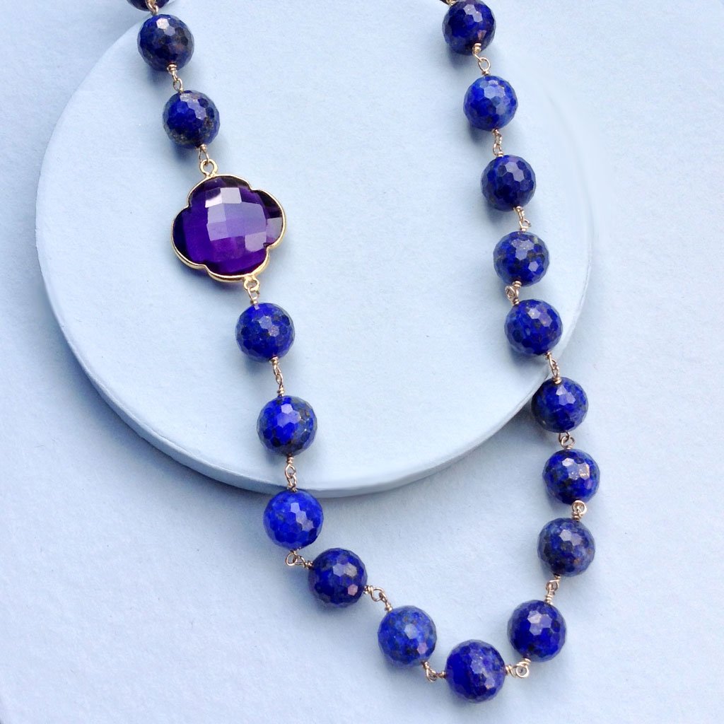 Lapis with Amethyst Clover Necklace