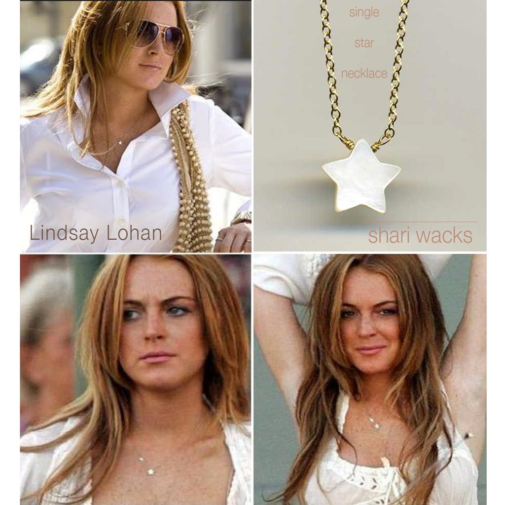 Lindsay Lohan wearing Designer Shari Wacks mother of pearl star necklace