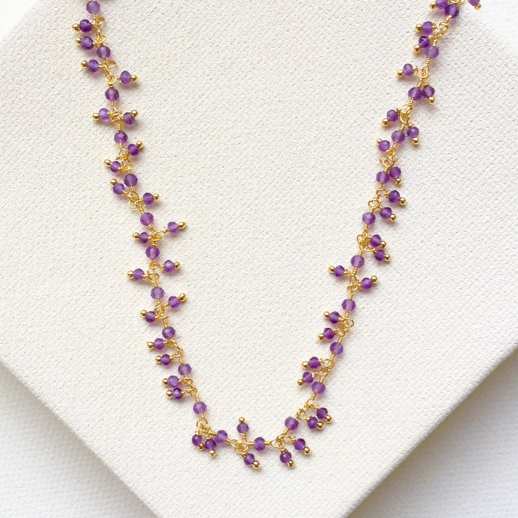 faceted amethyst cluster delicate pretty gold necklace