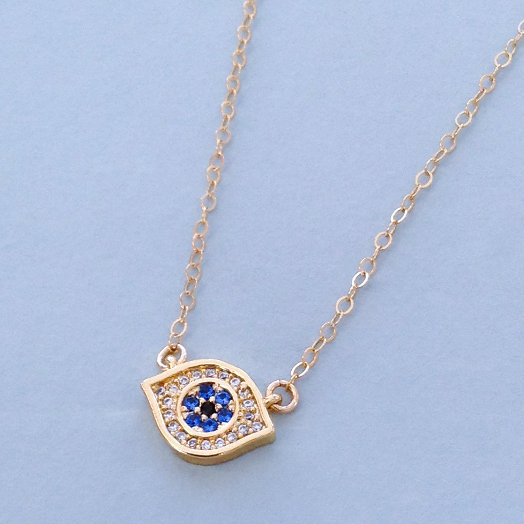 pretty evil eye cubic zirconia protection gold pendant necklace with chain