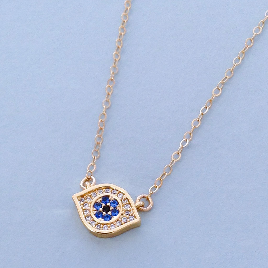 pretty evil eye cubic zirconia protection gold pendant necklace with chain