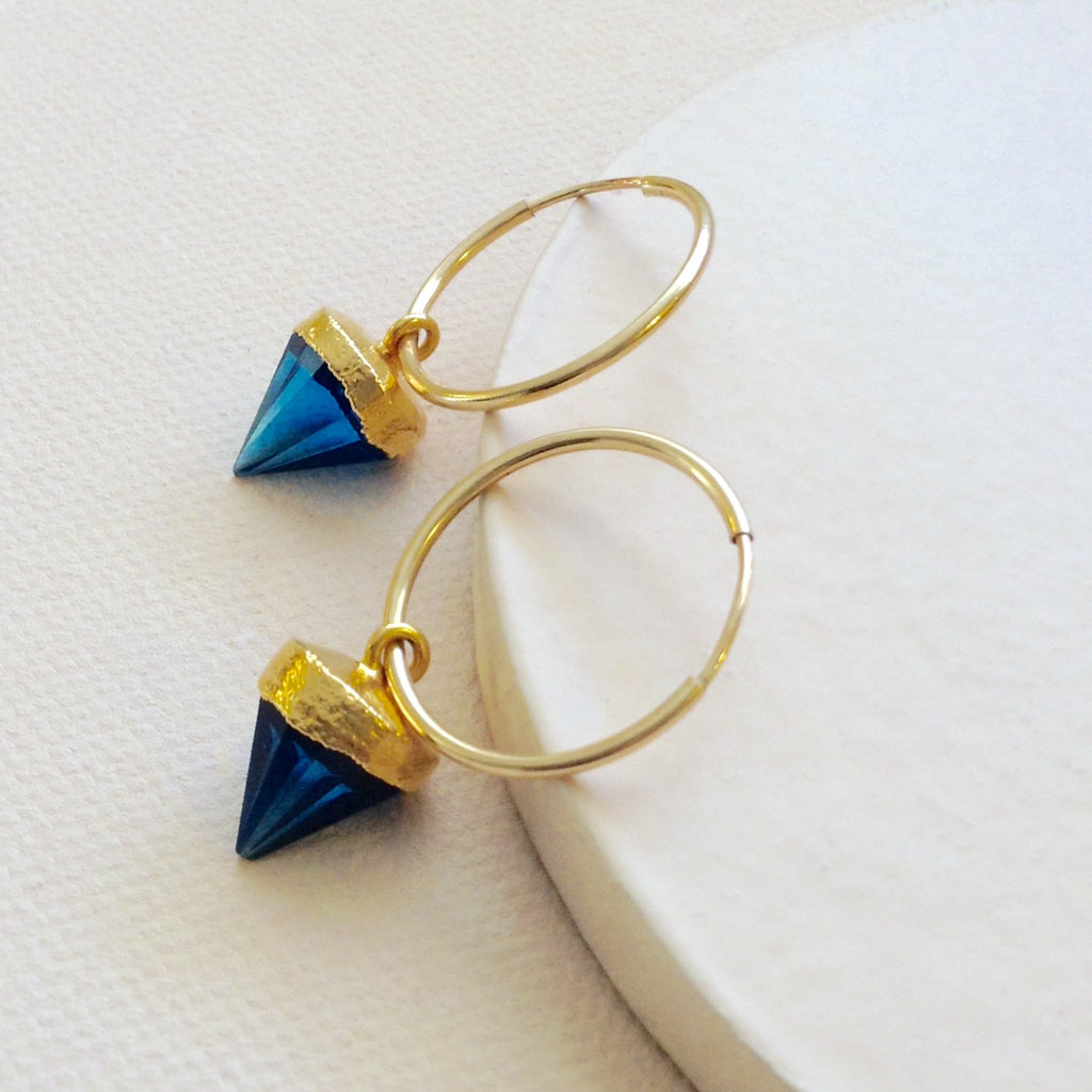 blue quartz gold poin hoop trendy earring