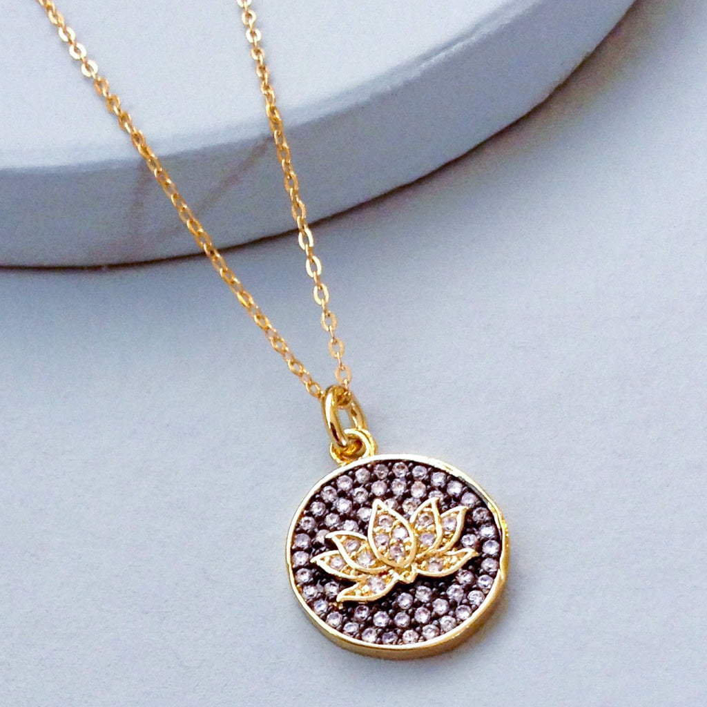 lotus flower cubic zirconia gold enlightenment pendant yoga spiritual necklace