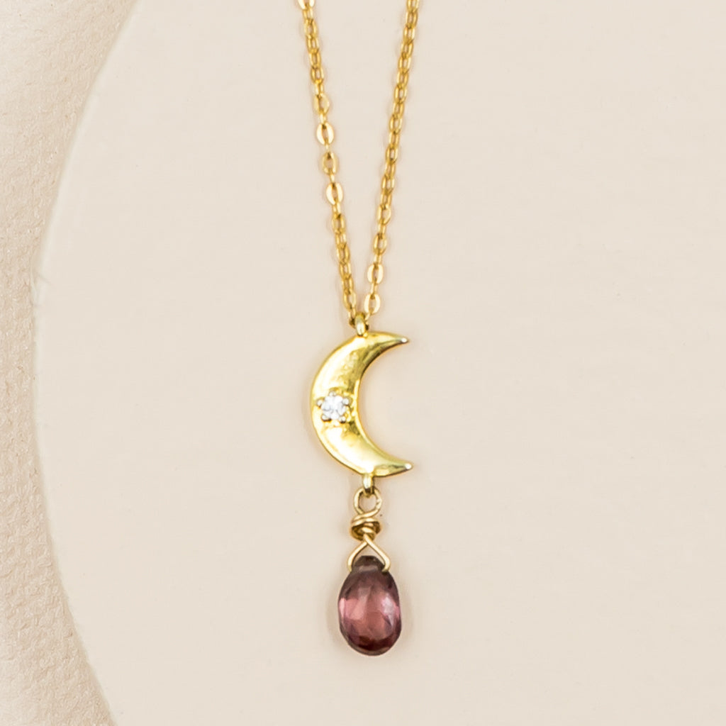 Moon with Faceted Plum Zircon Necklace