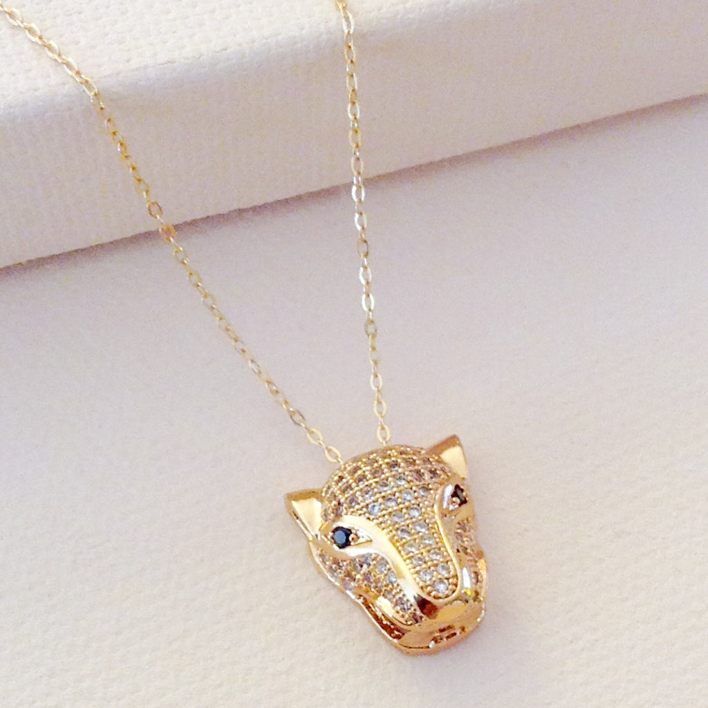 bold gold panther cubic zirconia pendant chain necklace