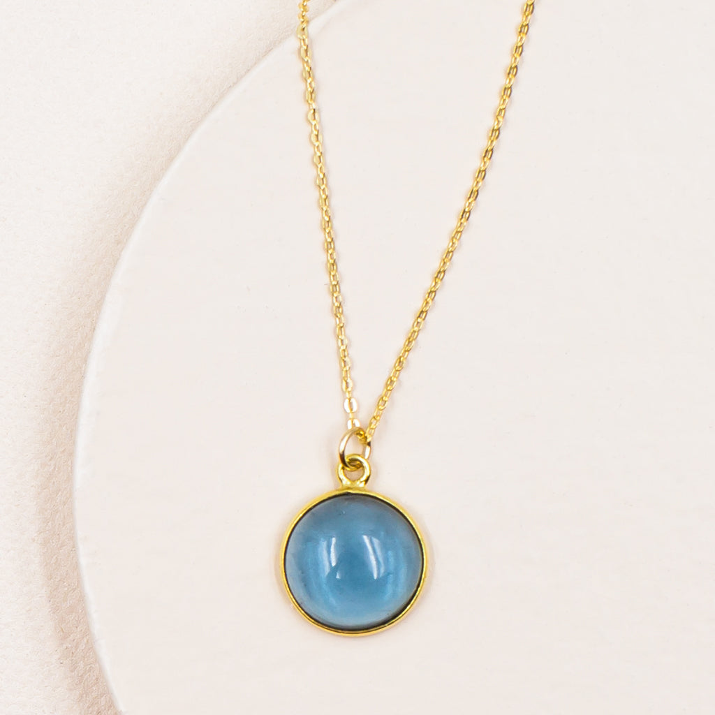 blueberry quartz circular gold pendant minimalist chain necklace