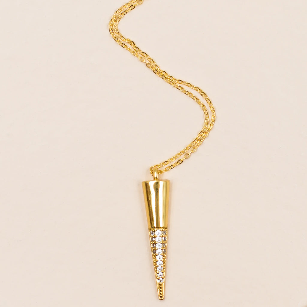 cubic zirconia crystal point gold pendant trendy necklace