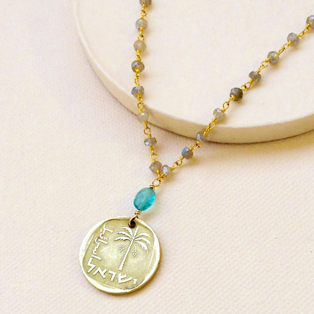Labradorite with Vintage Israeli Coin Necklace