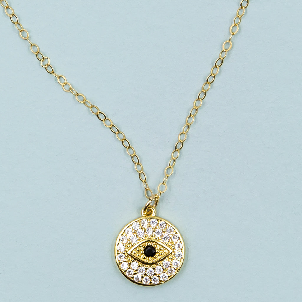 evil eye with crystal cubic zirconia gold yoga pendant necklace