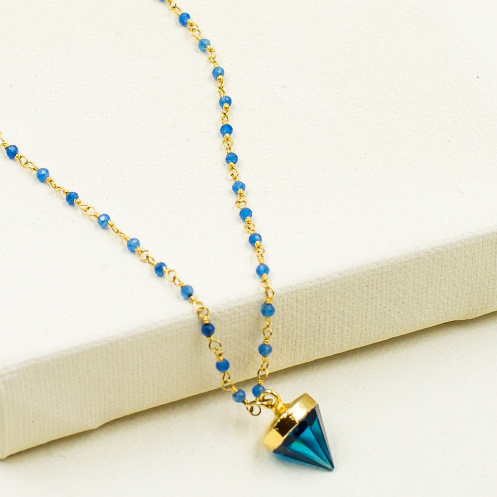 blue quartz onyx poin gold spike pendant trendy layering necklace