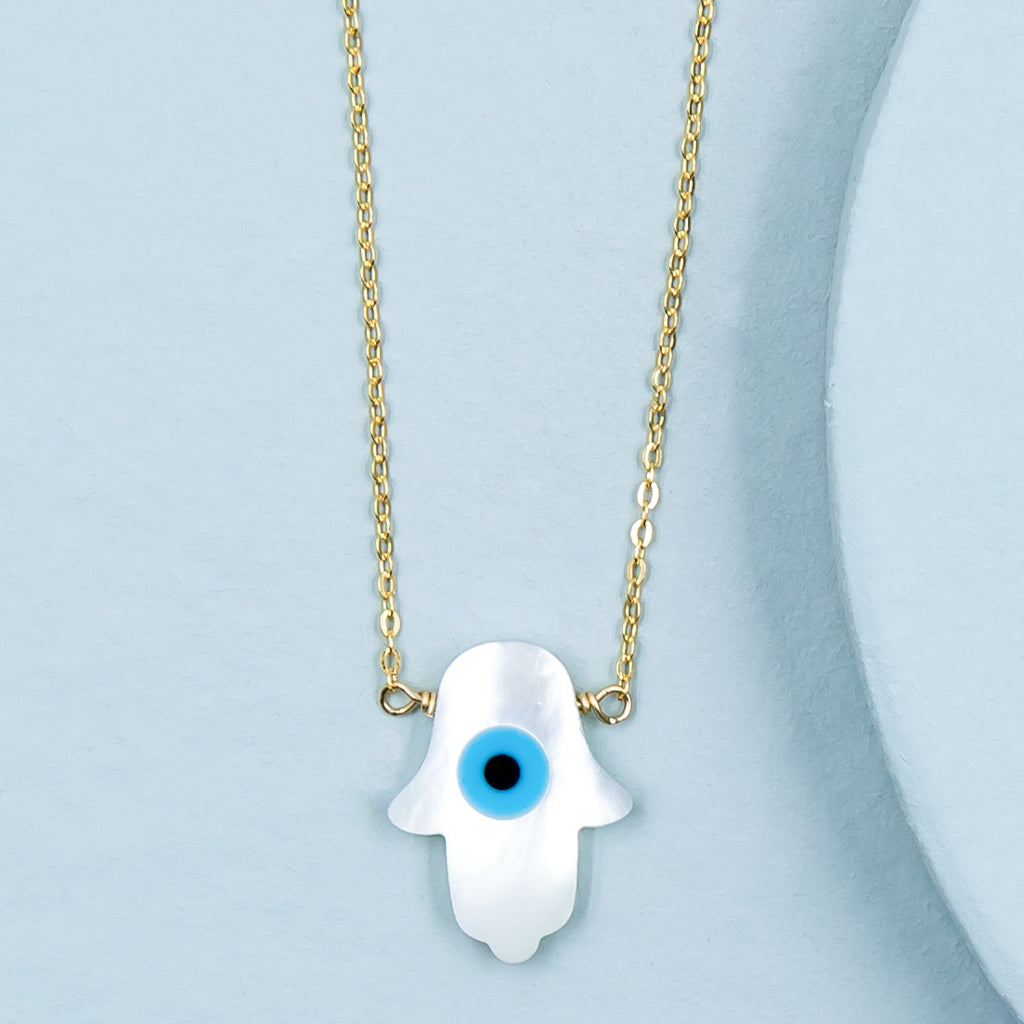 Mother of Pearl Hamsa with Eye Necklace