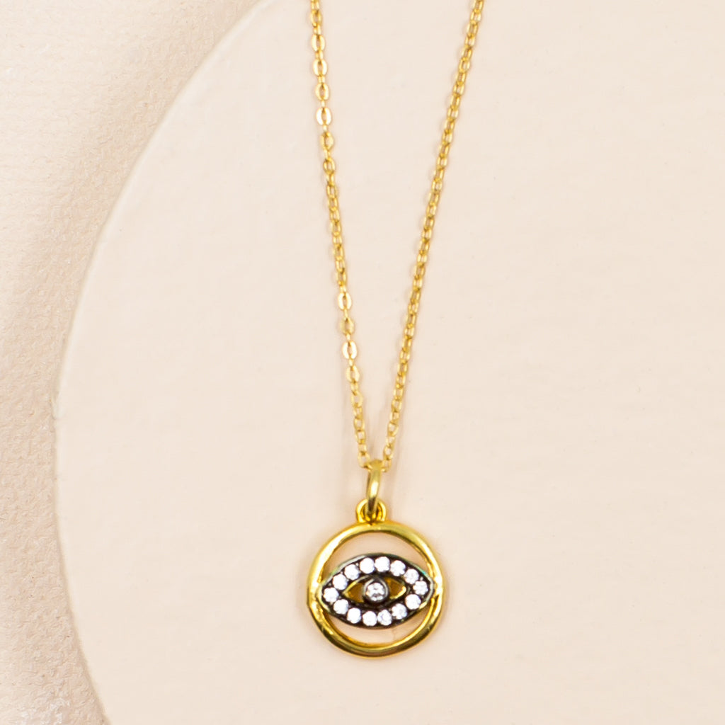 14 kt gold tiny evil eye necklace – HAMILTON GRACE DESIGNS