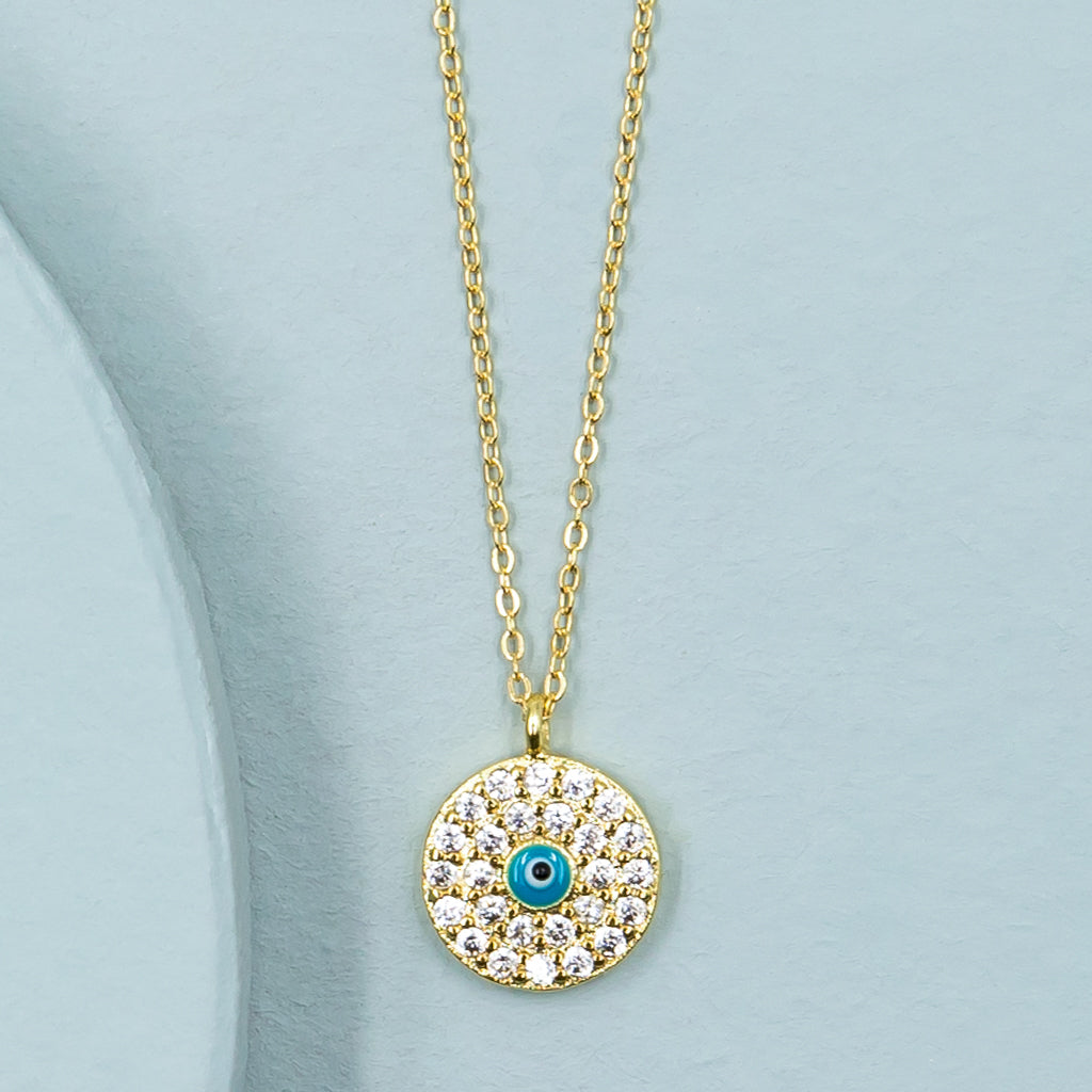 Gold Evil Eye Necklace with Cubic Zirconia