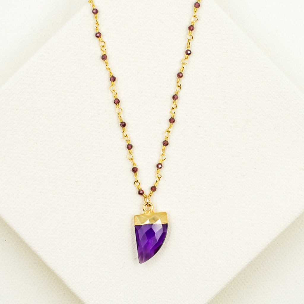 Amethyst Horn with Faceted Garnet Necklace